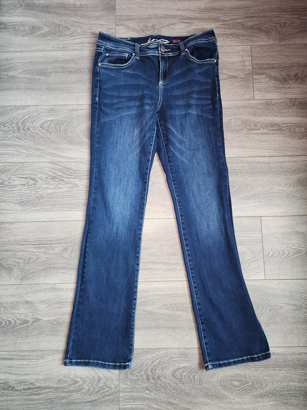 Women's Dark Blue Bootcut Jeans with Subtle Fade Size 10